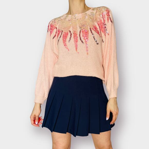 80s Pink Sequin Top Sweater - Picture 1 of 7